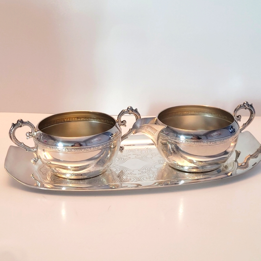 WM. A. ROGERS SILVER of CANADA 3 PIECE CREAM AND SUGAR SET